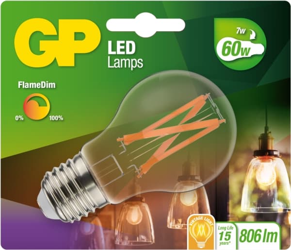 GP Baterija GP Lighting LED FlameDim E27 7W (60W) 806 lm GP 085430