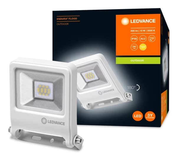 LEDVANCE ENDURA - Flomlys - LED - 10 W - varmt hvitt lys - 3000 K - hvit, halvfrostet glass