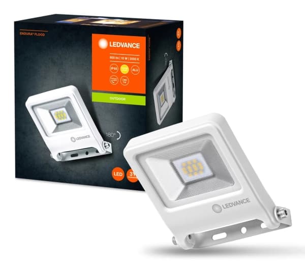 LEDVANCE ENDURA - Flomlys - LED - 10 W - varmt hvitt lys - 3000 K - hvit, halvfrostet glass