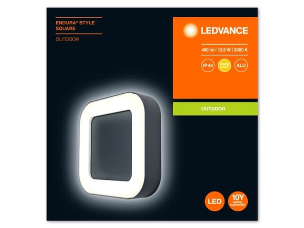 LEDVANCE ENDURA STYLE Square, Vegglys, Grå, Aluminium, Polykarbonat (PC), IP44, Fasade, Terrasse, I