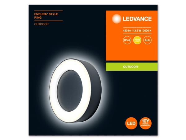 LEDVANCE ENDURA STYLE Ring, Vegglys, Grå, Aluminium, Polykarbonat (PC), IP44, Fasade, Terrasse, I