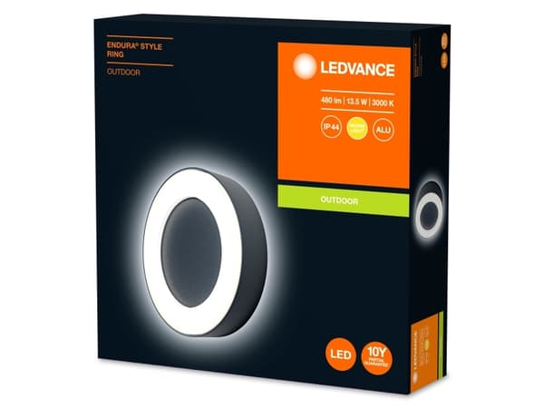 LEDVANCE ENDURA STYLE Ring, Vegglys, Grå, Aluminium, Polykarbonat (PC), IP44, Fasade, Terrasse, I