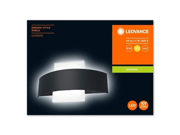 LEDVANCE ENDURA STYLE Shield, Väggbelysning för utomhusbruk, Grå, Gjuten aluminium, Polymetylmetakrylat (PMMA), IP44, Entré, Fasad, I
