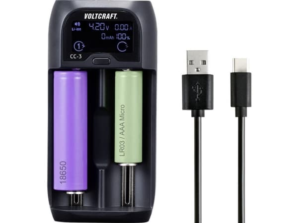 VOLTCRAFT CC-3 Oplader til runde celler NiMH, NiCd, Li-Ion, LiFePO Mini (AAAA), R03 (AAA), R6 (AA), R14, Sub-C, A, 10440, 14500, 14650, 16340, 17355,