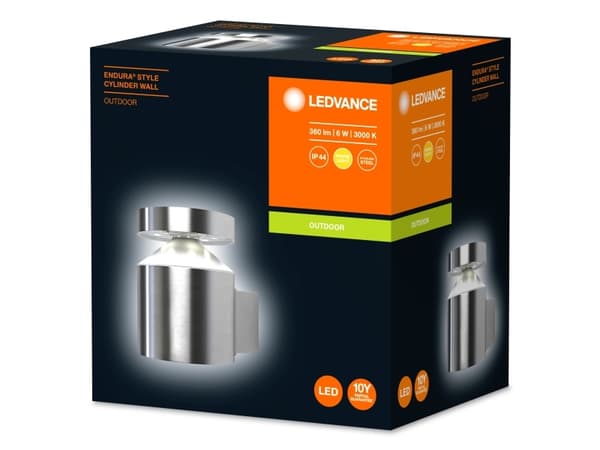 LEDVANCE ENDURA STYLE Cylinder, Seinävalaistus ulkotiloihin, Ruostumaton teräs, Polykarbonaatti (PC), Ruostumaton teräs, IP44, Julkisivu, Puutarha, P