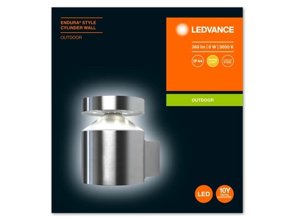 LEDVANCE ENDURA STYLE Cylinder, Seinävalaistus ulkotiloihin, Ruostumaton teräs, Polykarbonaatti (PC), Ruostumaton teräs, IP44, Julkisivu, Puutarha, P