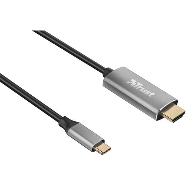 Trust USB-C® / HDMI Adapterkabel USB-C®-kontakt, HDMI-A-kontakt 1.80 m Svart 23332 USB-C®-skärmkabel Svart, Metallisk