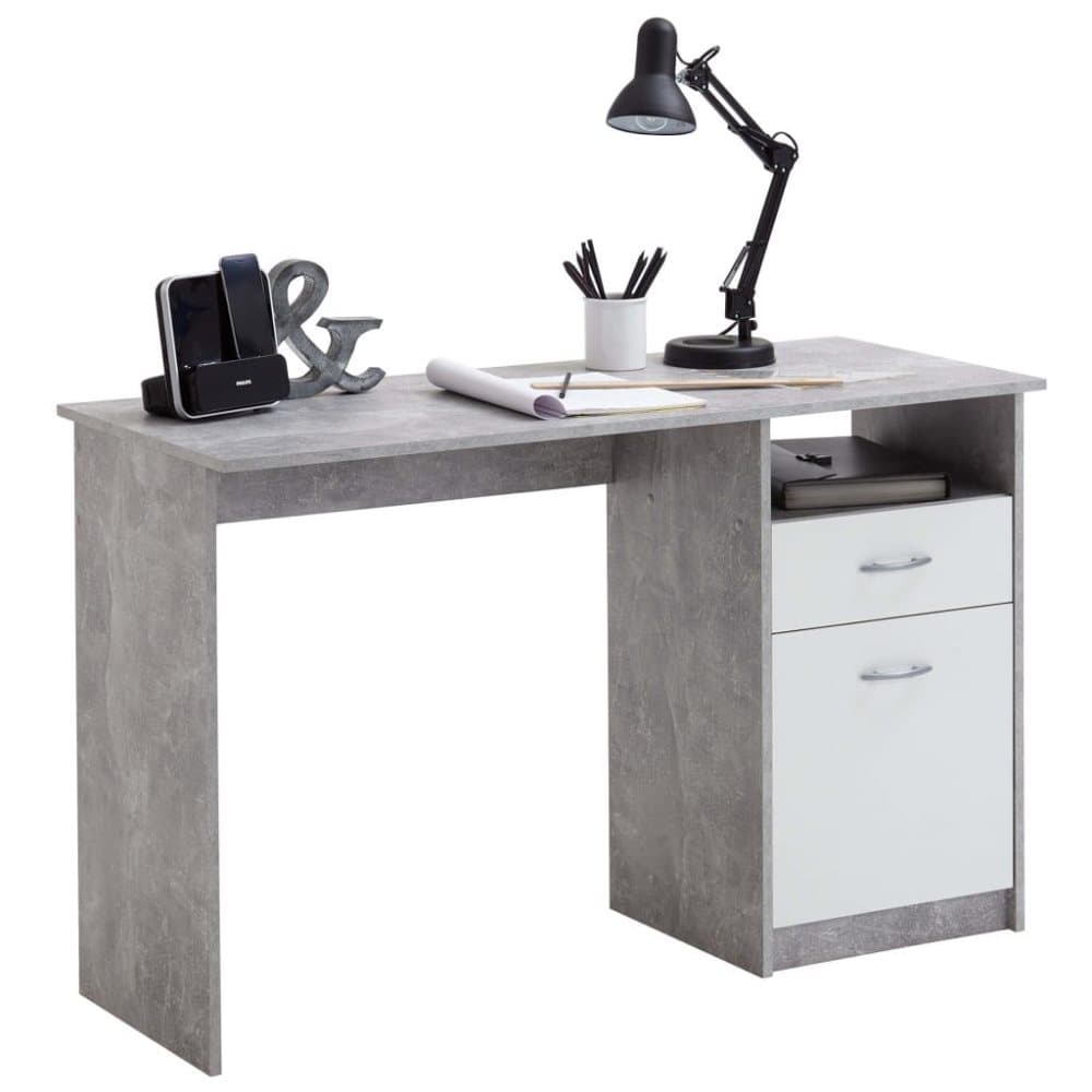 FMD skrivebord med 1 skuffe 123 x 50 x 76 5 cm betongrå og hvid