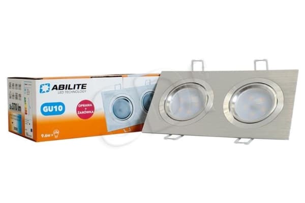 Abilite Lamphållare + BULB DOUBLE SILVER SQUARE ABILITE GU10 B. WARM vinkel st. 120° 230V/9.6W (5901583547386)