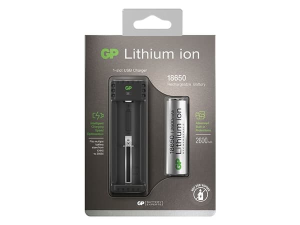 GP Batteries Lithium-ion lader L111, Lithium-Ion (Li-Ion), Overlading, Overbelastning, Kortslutning, 1 stykker, Batterier medfølger