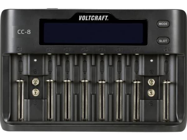 VOLTCRAFT CC-8 rundcellelader LiIon, LiFePO, NiMH, NiCd A, Mignon (AA), Micro (AAA), Mini (AAAA), Baby (C), Sub-C, 9 V-blokk, 10340, 14500, 16340, 17