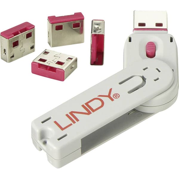 LINDY USB-portlås USB-Lock + Key Set 4 st Rosa inkl. 1 nyckel 40450