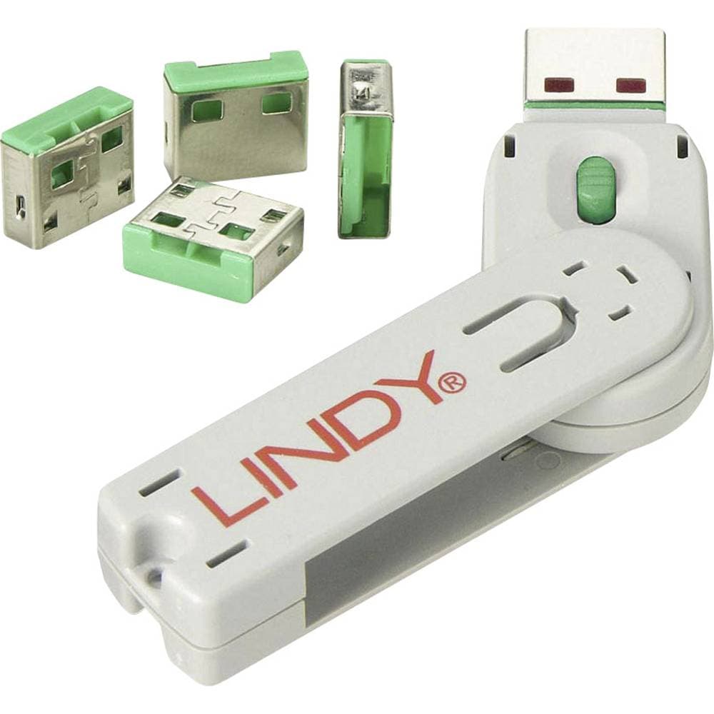LINDY USB-portlås USB-Lock + Key Set 4 st Grön inkl. 1 nyckel 40451