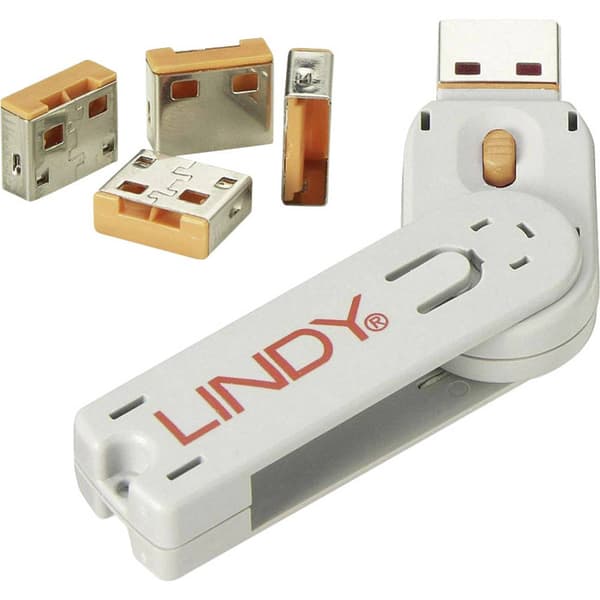 LINDY USB-Lock + Key USB-portlås Set 4 st Orange inkl. 1 nyckel