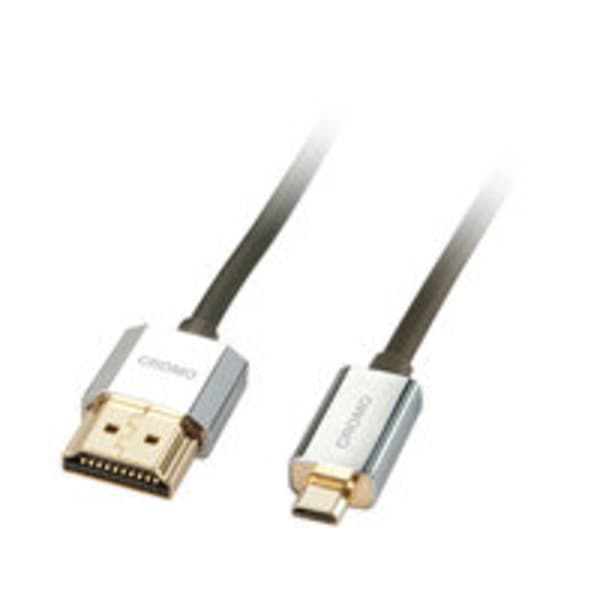 LINDY HDMI Anslutningskabel HDMI-A-kontakt, HDMI-Micro-D kontakt 0.50 m Grå 41680 4K UHD, OFC-ledare, Rund, dubbelt skä