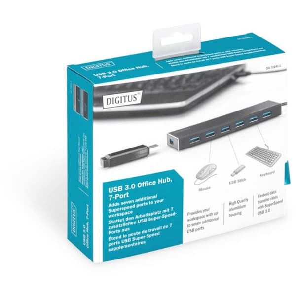 Digitus DA-70241-1 7 Port USB-Hub 3.0 Aluminiumhölje Svart