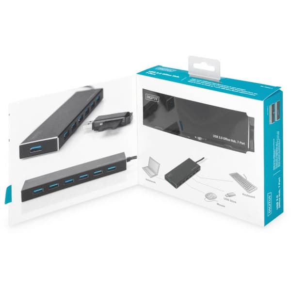 Digitus DA-70241-1 7 Port USB-Hub 3.0 Aluminiumhölje Svart