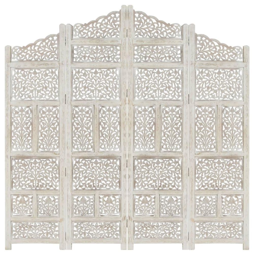 vidaXL Rumsavdelare 4 paneler handsnidad vit 160x165 cm mangoträ