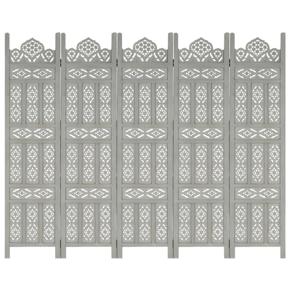 vidaXL Rumsavdelare 5 paneler handsnidad grå 200x165 cm mangoträ