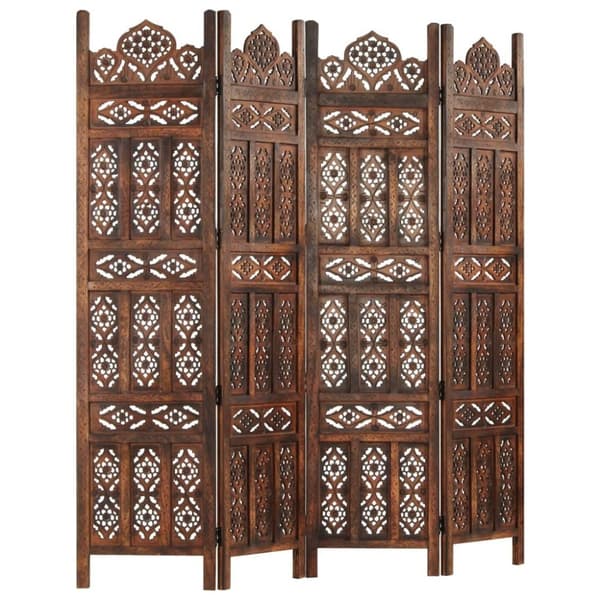 vidaXL Romdeler håndskåret 4 paneler brun 160x165 cm heltre mango
