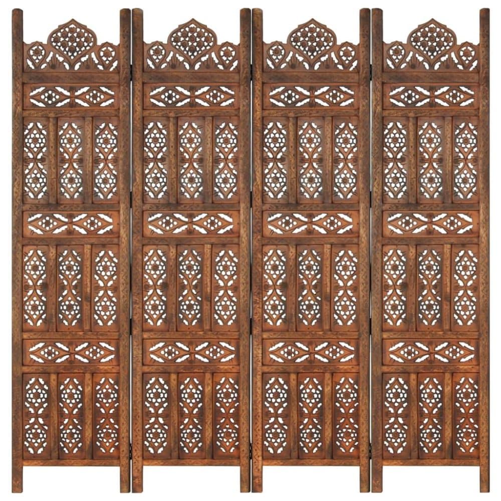 vidaXL Rumsavdelare 4 paneler handsnidad brun 160x165 cm mangoträ