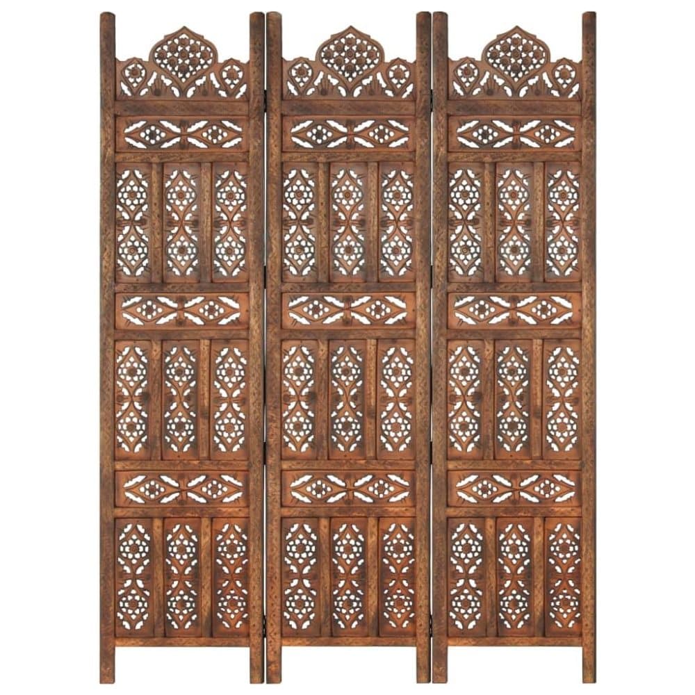 vidaXL Rumsavdelare 3 paneler handsnidad brun 120x165 cm mangoträ