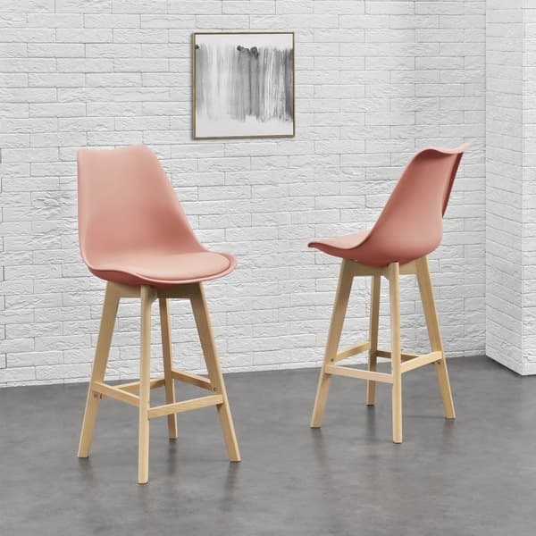 [en.casa] ® Barstol sæt - 2 stk. - 105x48x58cm - kunstlæder betræk - bøgetræ ben - rosé