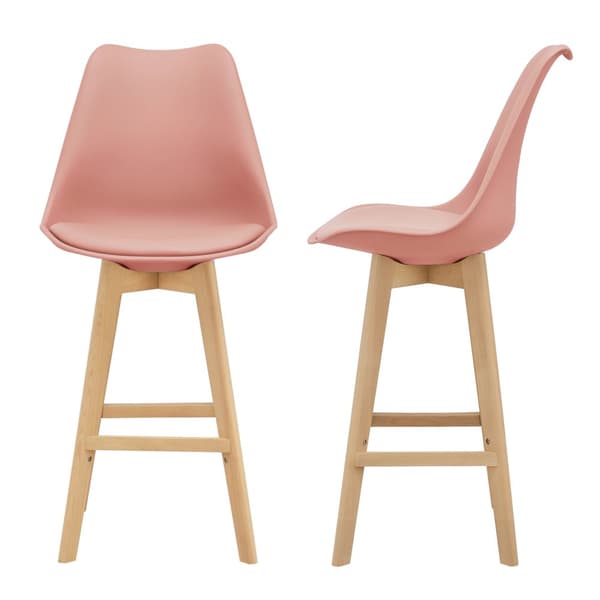 [en.casa] ® Barstol sæt - 2 stk. - 105x48x58cm - kunstlæder betræk - bøgetræ ben - rosé