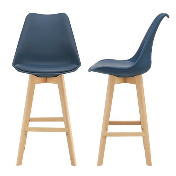 [en.casa] Barstol Lublin set 2-105x48x58cm-bok-PU konstläder-blå