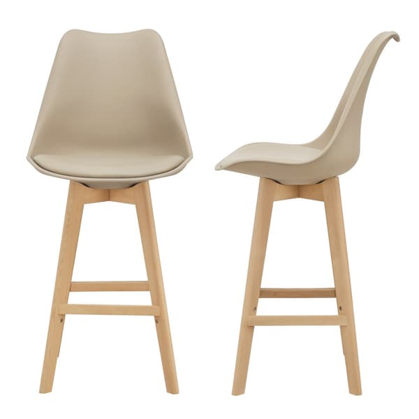 [en.casa] ® Barstol sæt - 2 stk. - 105x48x58cm - kunstlæder betræk - bøgetræ ben - beige