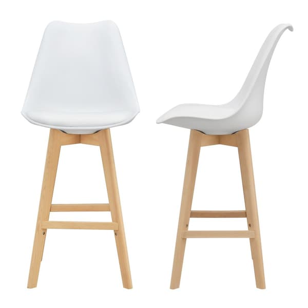 [en.casa] ® Barstol sæt - 2 stk. - 105x48x58cm - kunstlæder betræk - bøgetræ ben - hvid