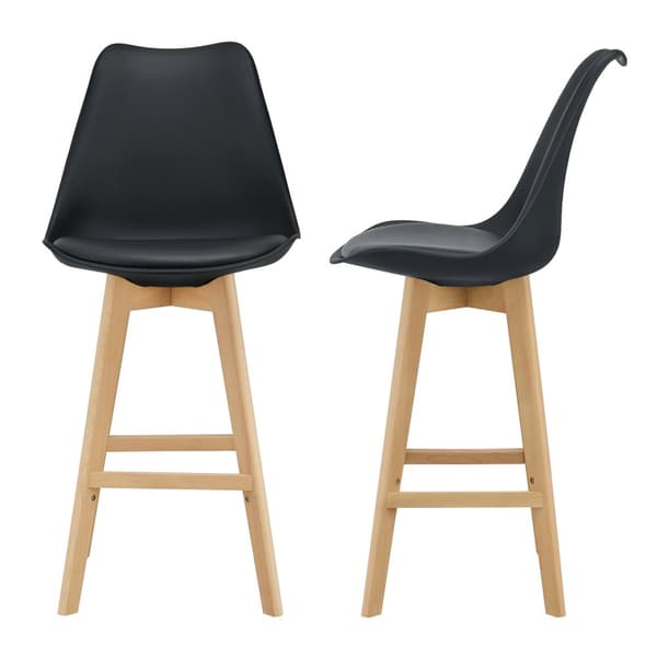 [en.casa] ® Barstol sæt - 2 stk. - 105x48x58cm - kunstlæder betræk - bøgetræ ben - sort