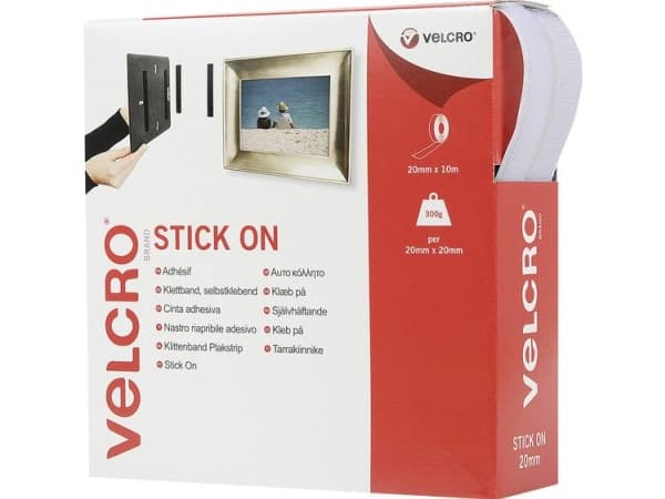 Velcro VEL-EC60219, Valkoinen, 20 mm, 10 m, 1 kpl, Laatikko