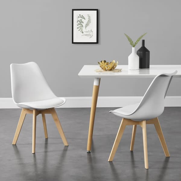 [en.casa] ® Design Spisestol sæt - 2 stk. - 81x49x57cm - kunstlæder betræk - bøgetræ ben - hvid