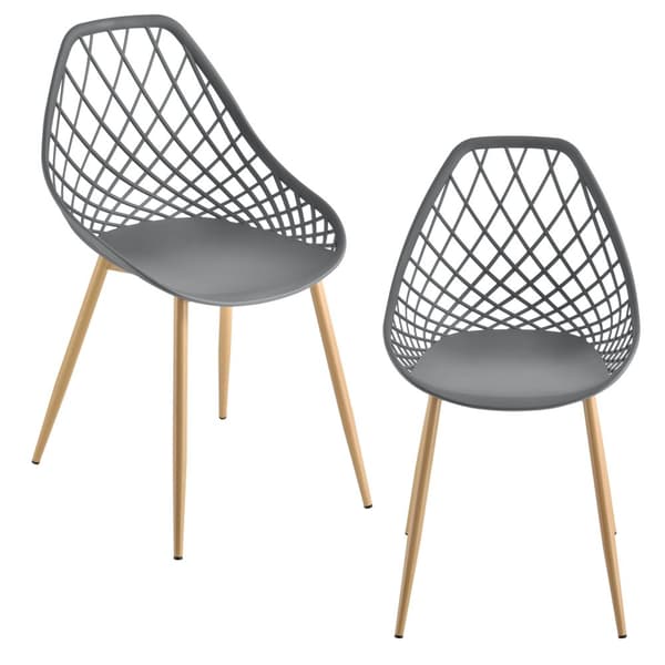 [en.casa]® Stol Cham-set 2-83x48cm-sitshöjd:45cm-metall-plast-träimitation-grå