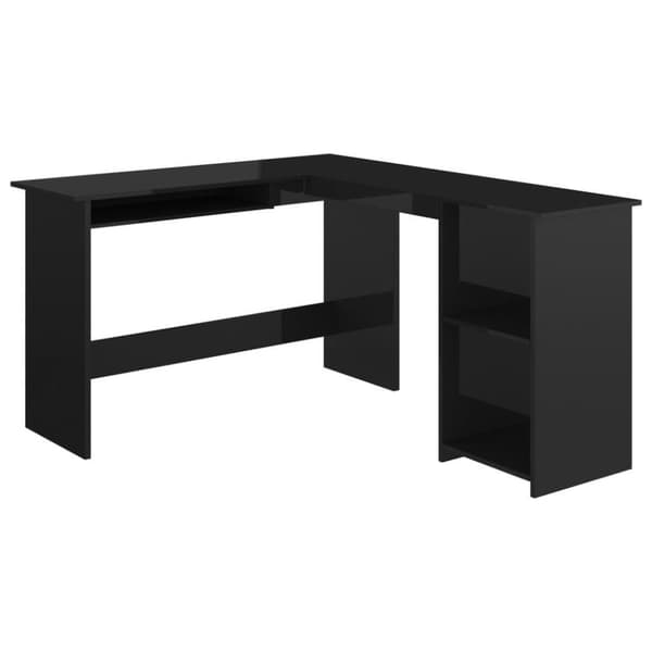 vidaXL hjørneskrivebord 120 x 140 x 75 cm spånplade sort højglans