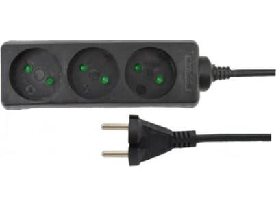 A DOMESTIC BLACK CABLE WITHOUT EARTHING 3 - SOCKETS 1.5m
