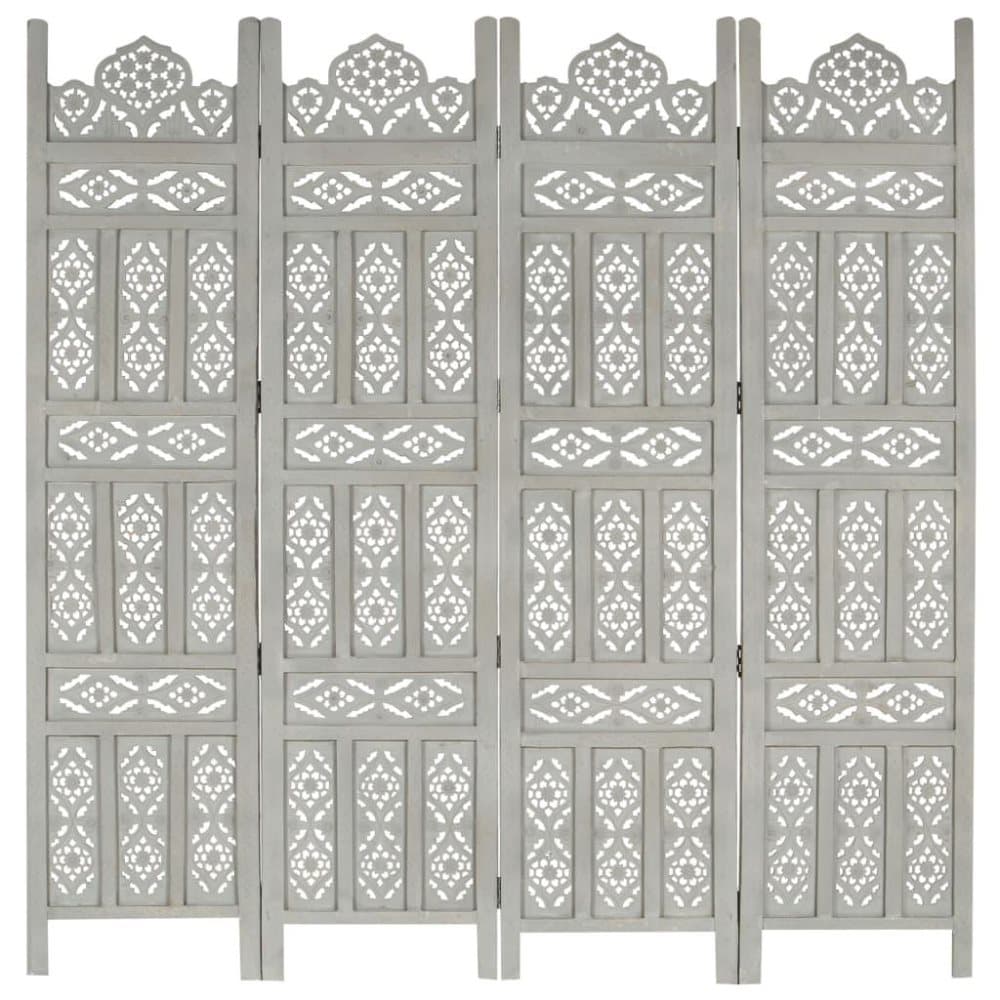 vidaXL Rumsavdelare 4 paneler handsnidad grå 160x165 cm mangoträ
