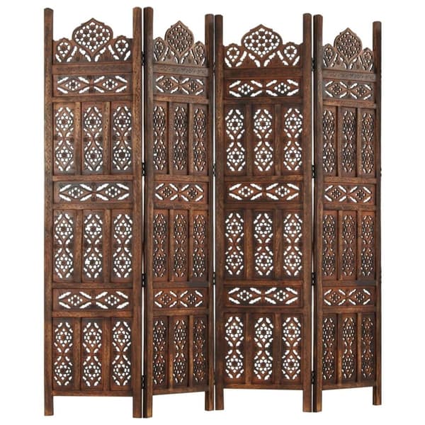 vidaXL 4-panels rumdeler håndskåret 160 x 165 cm massivt mangotræ brun