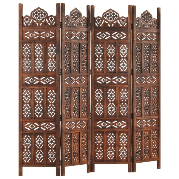 vidaXL 4-panels rumdeler håndskåret 160 x 165 cm massivt mangotræ brun
