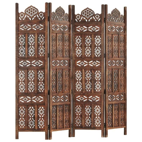 vidaXL 4-panels rumdeler håndskåret 160 x 165 cm massivt mangotræ brun