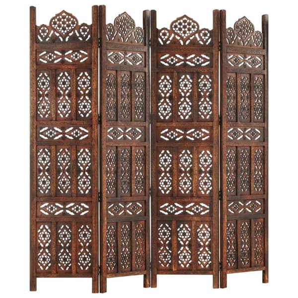 vidaXL 4-panels rumdeler håndskåret 160 x 165 cm massivt mangotræ brun