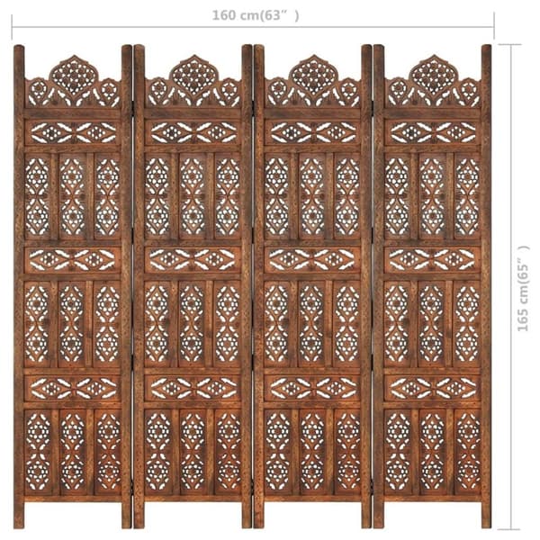 vidaXL 4-panels rumdeler håndskåret 160 x 165 cm massivt mangotræ brun
