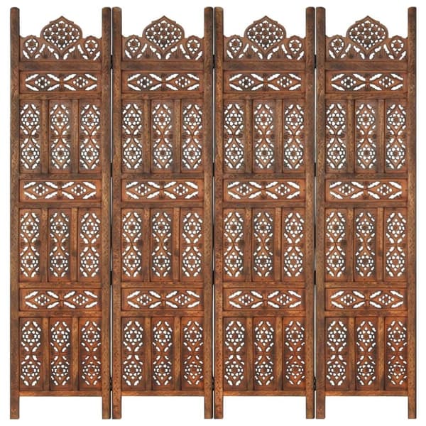vidaXL 4-panels rumdeler håndskåret 160 x 165 cm massivt mangotræ brun
