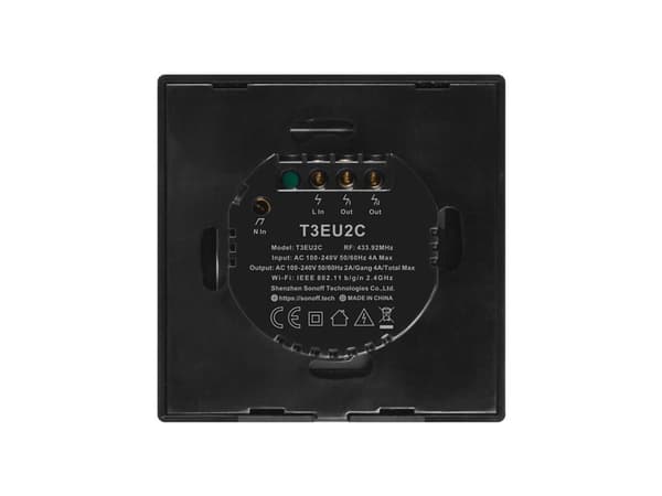 Touch light switch WiFi + RF 433 Sonoff T3 EU TX (2-channel)