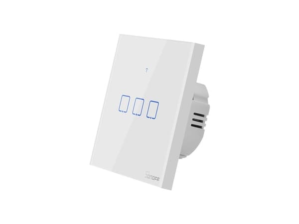 Sonoff T0EU3C, Berøringskontroll, Trådløs, Hvit, Herdet glass, Polykarbonat (PC), 3-veis, Blå, Wi-Fi