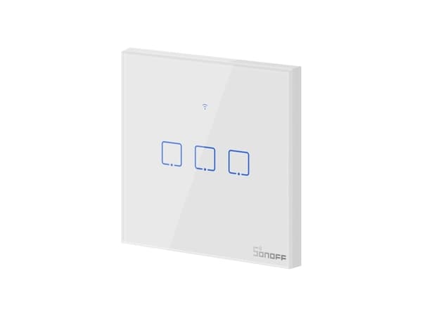 Sonoff T0EU3C, Berøringskontroll, Trådløs, Hvit, Herdet glass, Polykarbonat (PC), 3-veis, Blå, Wi-Fi