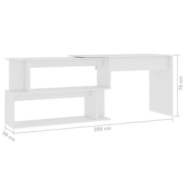 vidaXL Skrivbord hörn vit 200x50x76 cm spånskiva