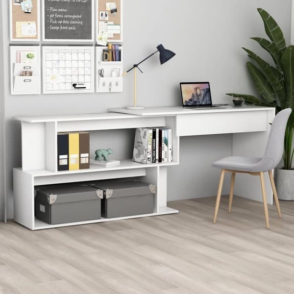 vidaXL Skrivbord hörn vit 200x50x76 cm spånskiva