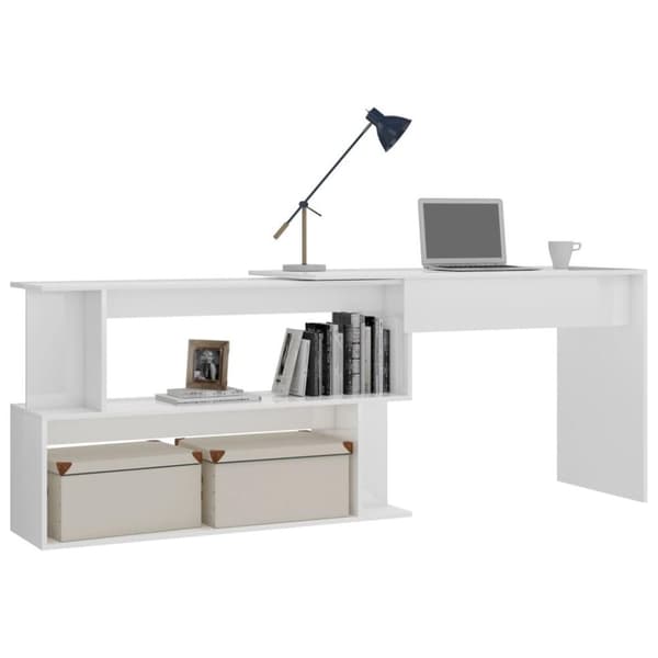 vidaXL Skrivbord hörn vit högglans 200x50x76 cm spånskiva